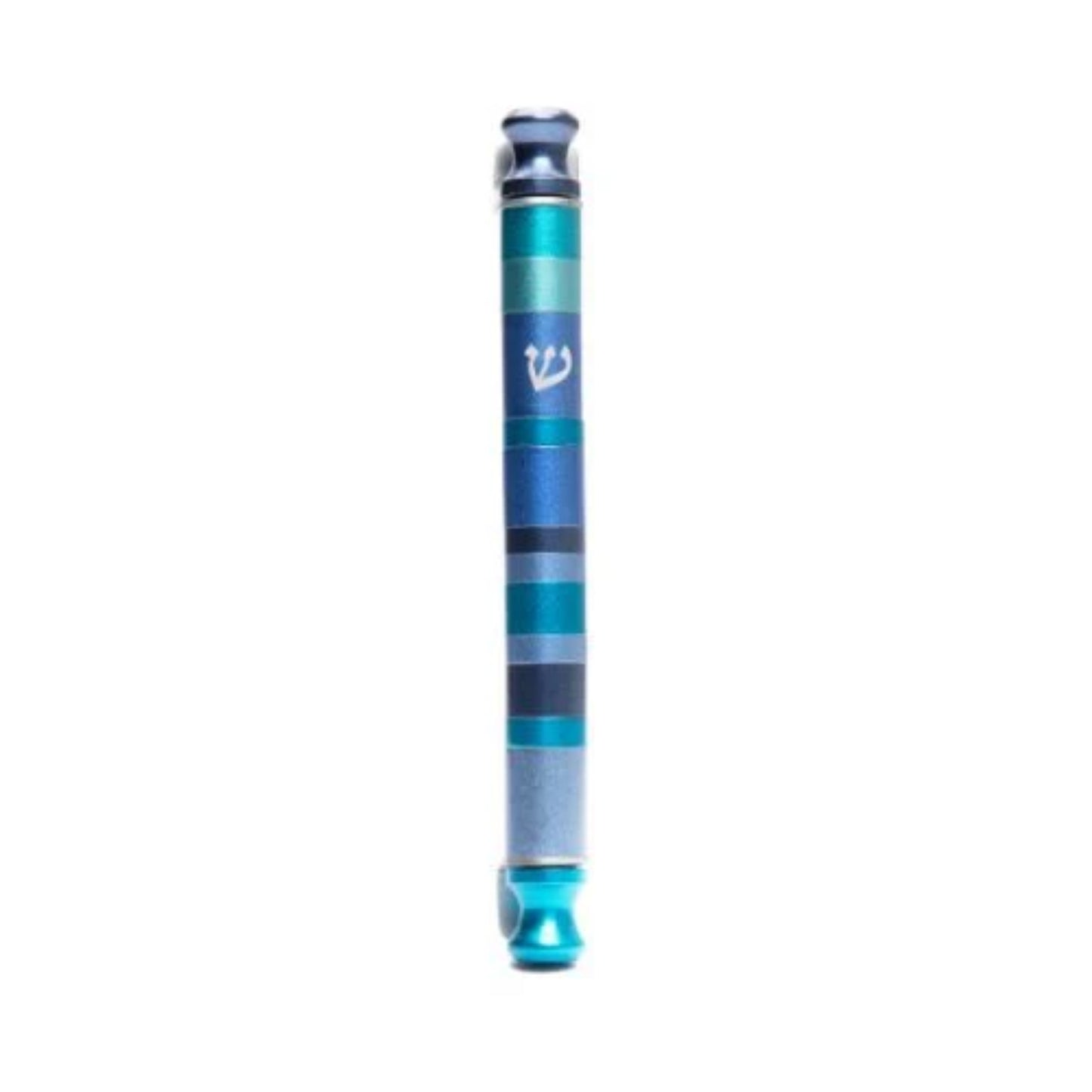 Blue Anodized Cylinder Mezuzah Case Stripes
