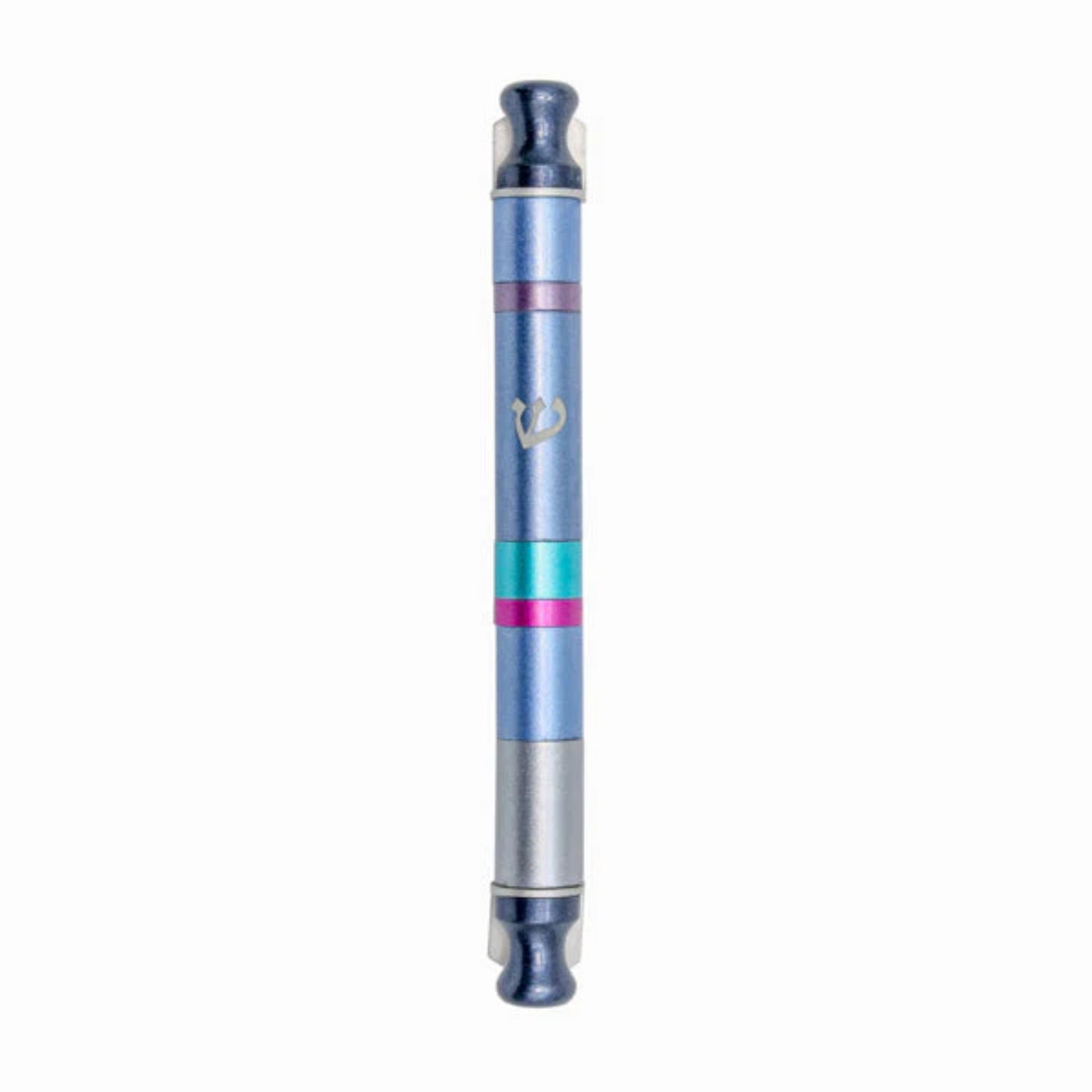 Blue Anodized Cylinder Mezuzah Case Wide Stripes