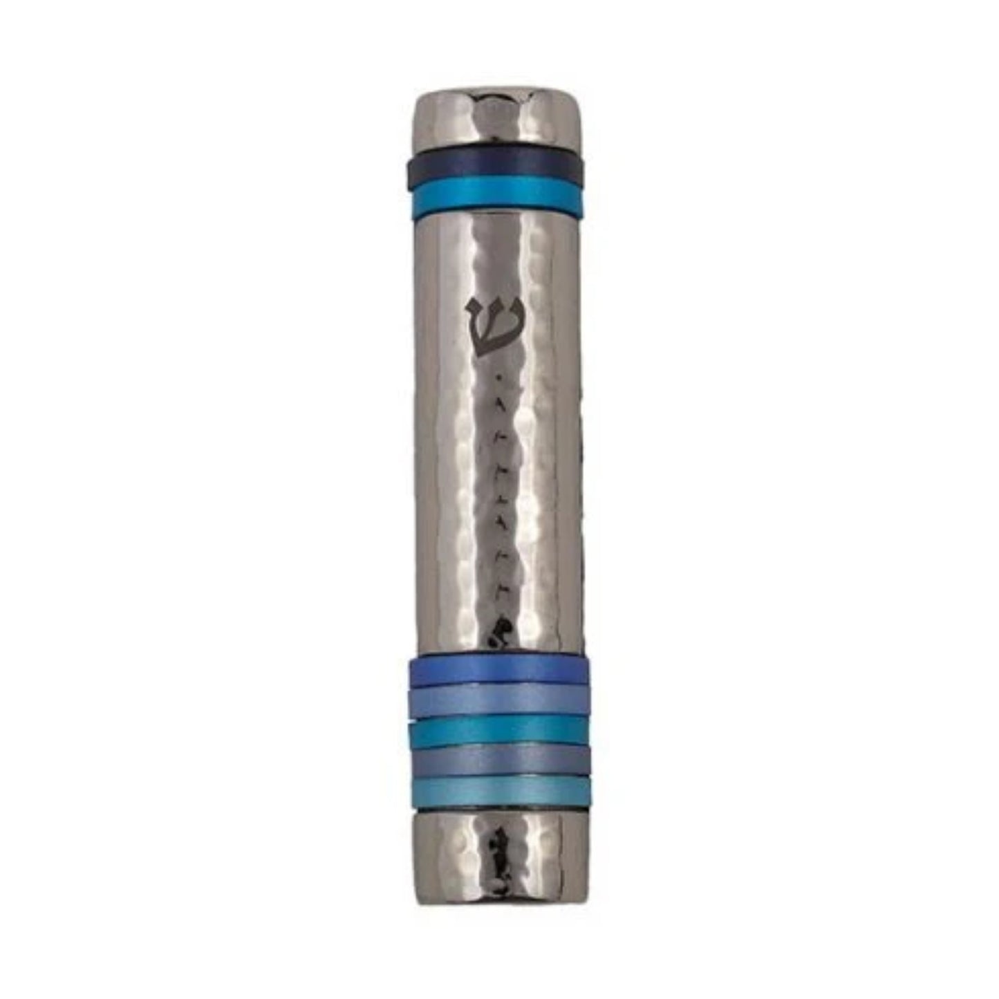 Blue Emanuel Hammered Mezuzah Case w/ Rings 12cm