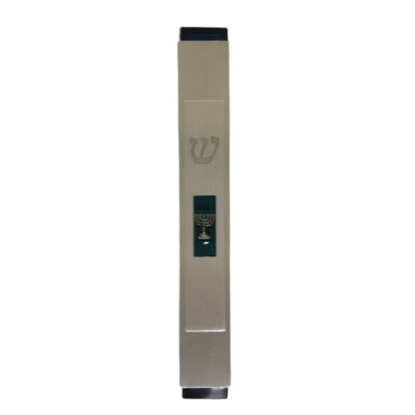 Brushed Aluminum Mezuzah Case Blue with Menorah Design (Karshi) 12cm