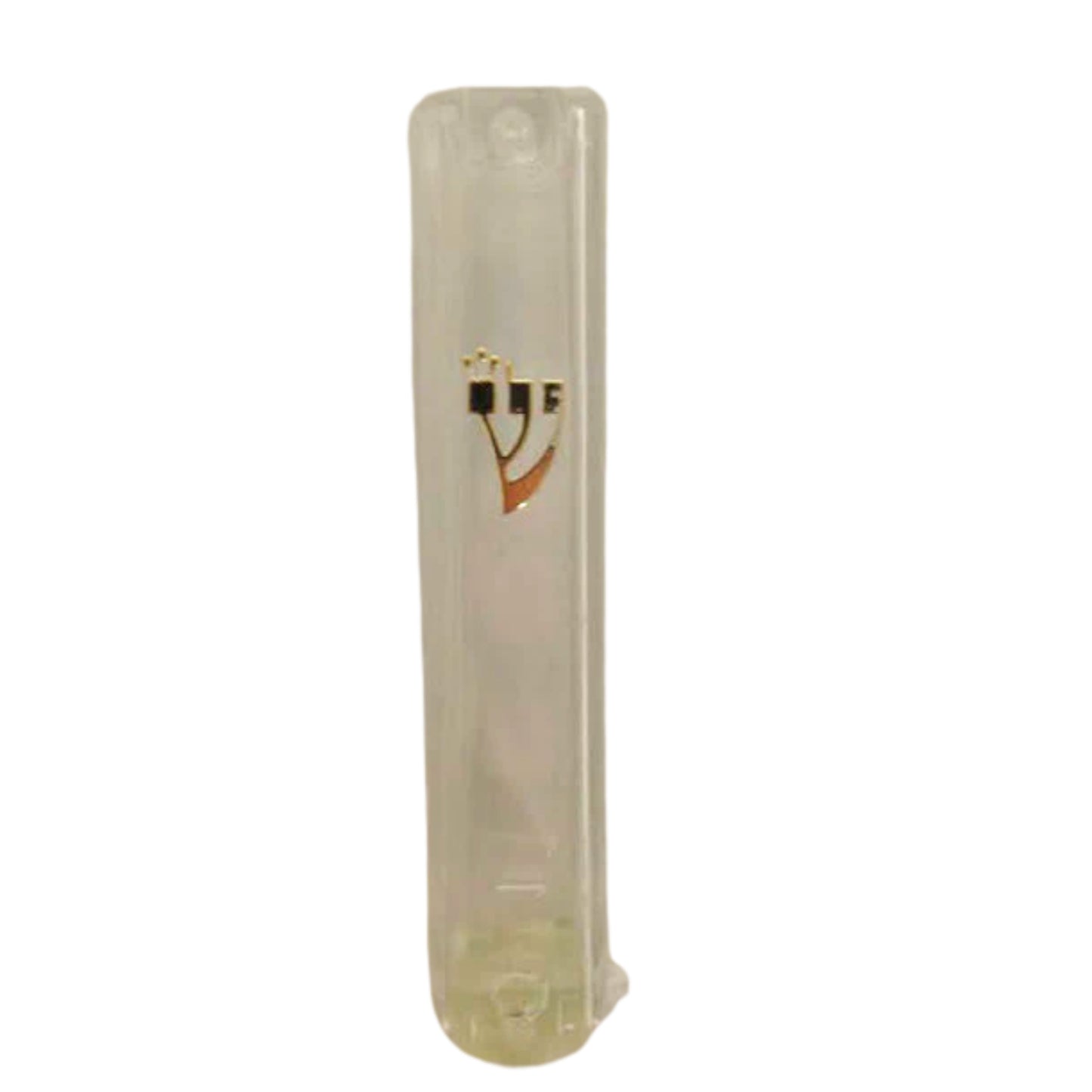 Clear Plastic Mezuzah Case 7cm-Gold Shin