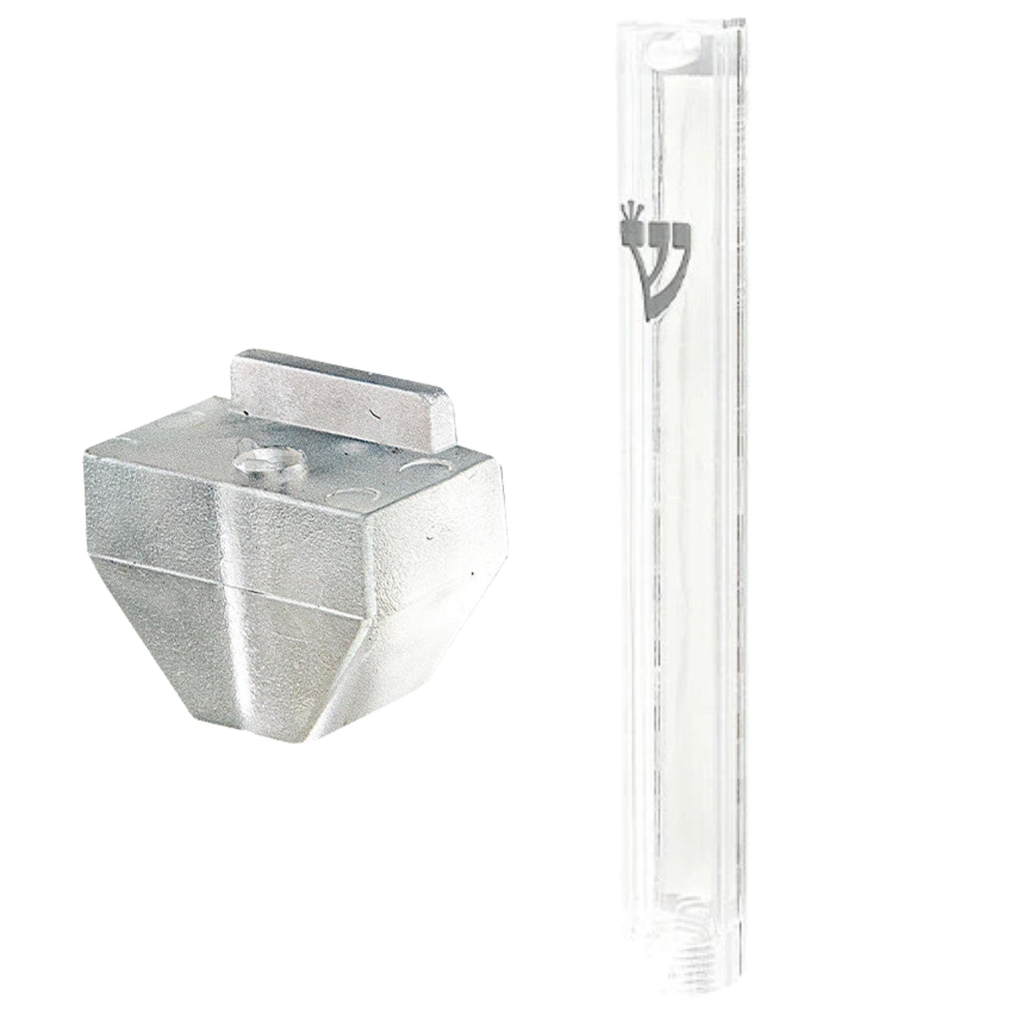 Clear Plastic Mezuzah Case Silver Shin 20cm