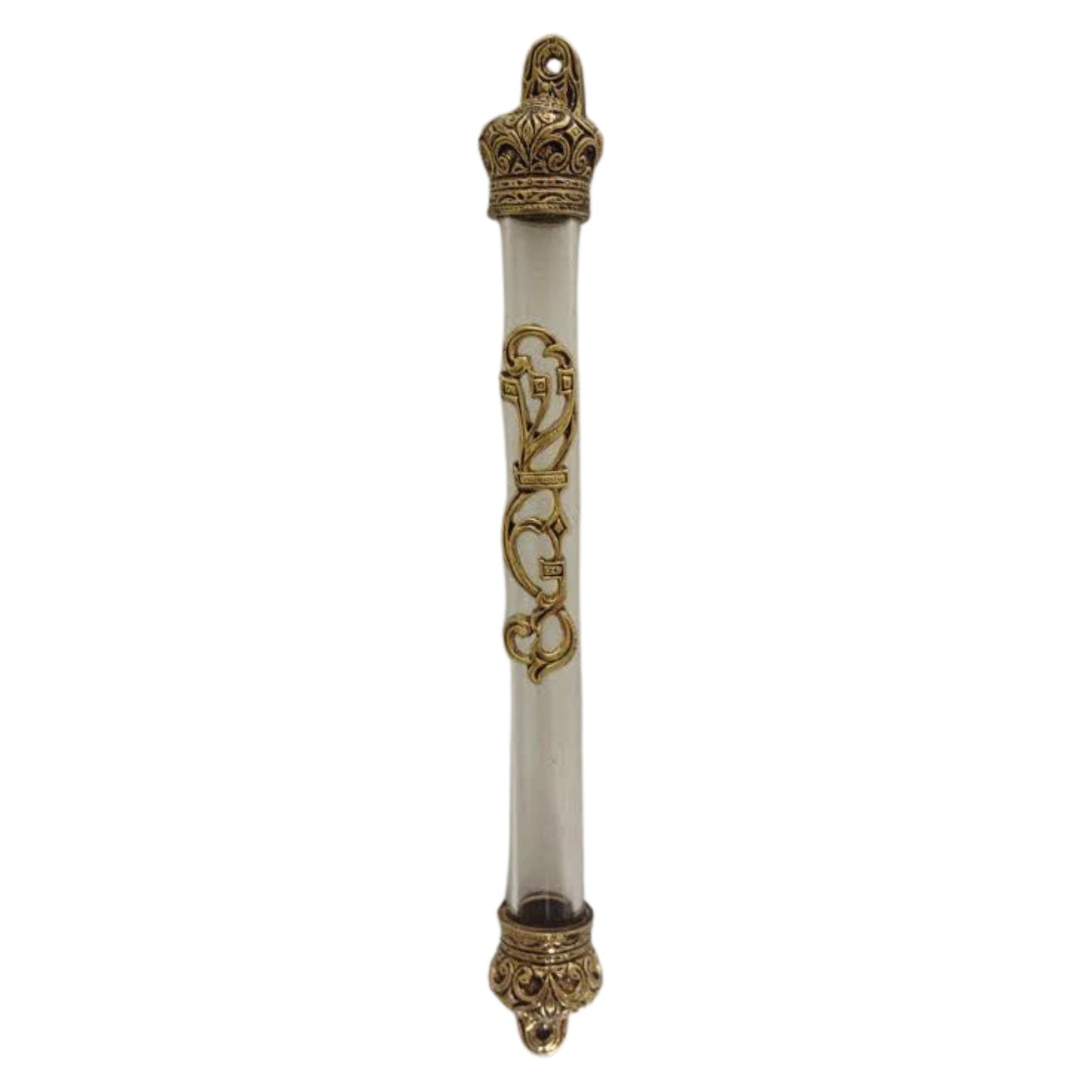 Clear Plastic Tube with Brass Crowns on Ends 12cm