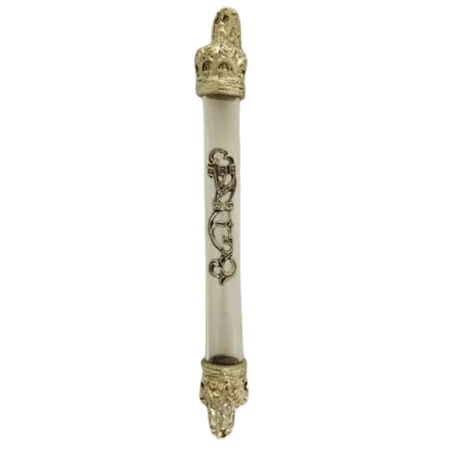 Clear Plastic Tube with Silver Crowns on Ends 12cm
