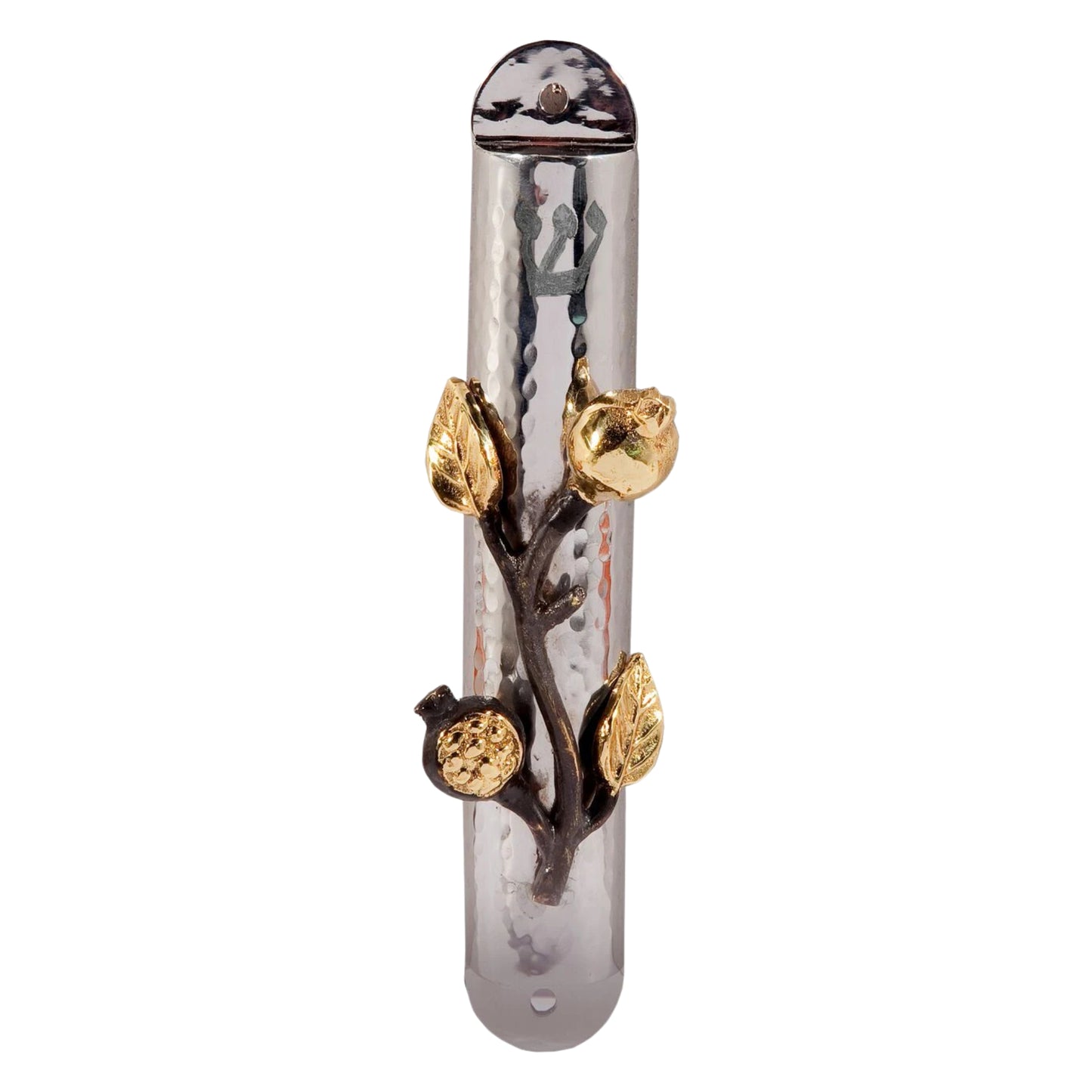 Emanuel Hammered Mezuzah Case 12cm- Pomegranate Branch