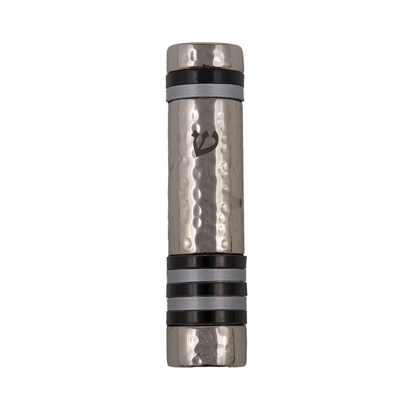 Emanuel Hammered Mezuzah Case w/ Rings--Black