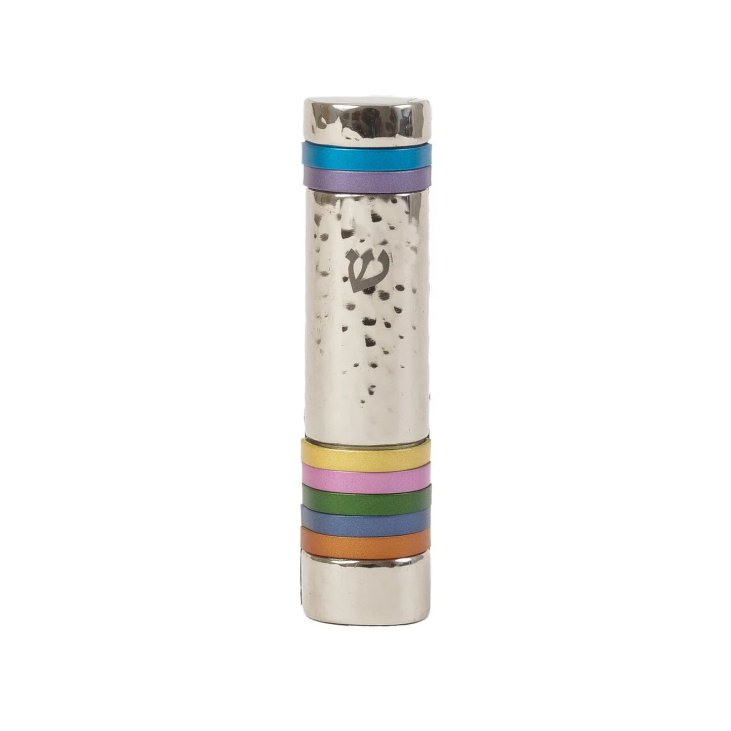 Emanuel Hammered Mezuzah Case w/ Rings--Multicolor