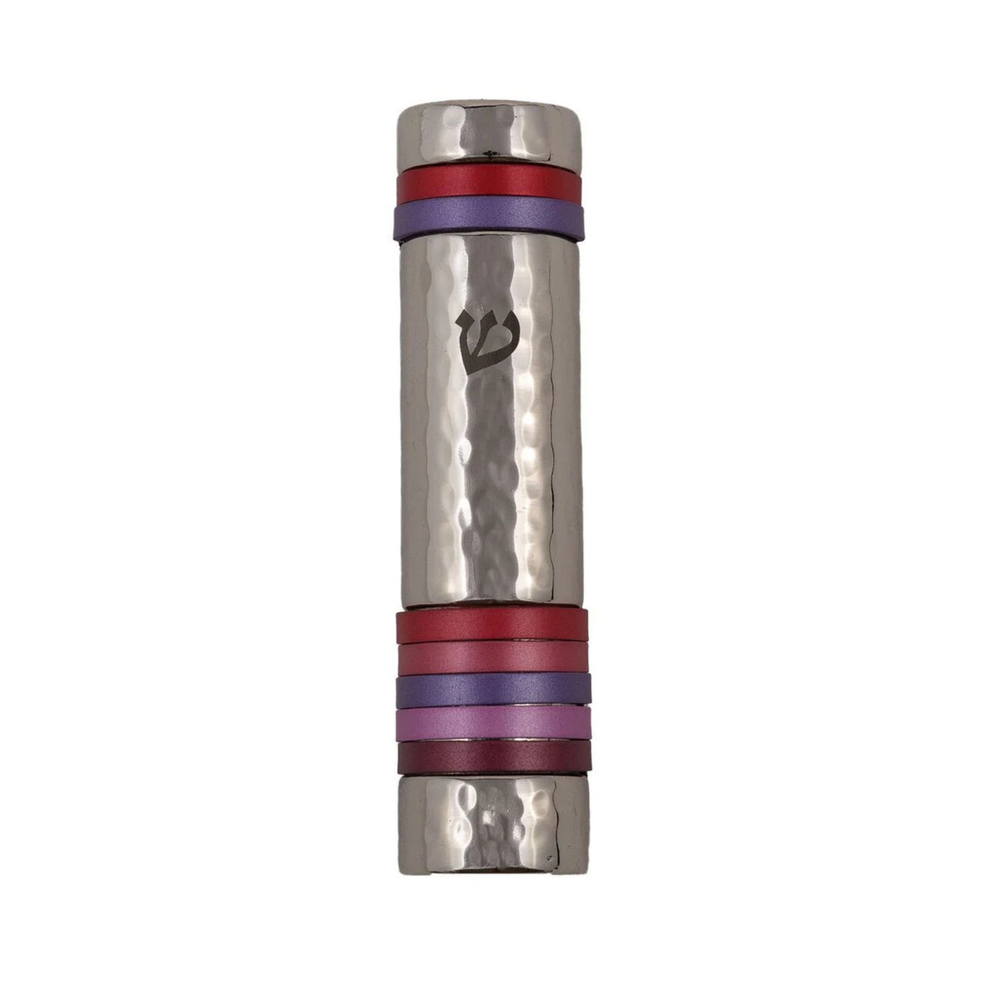 Emanuel Hammered Mezuzah Case w/ Rings-Reds