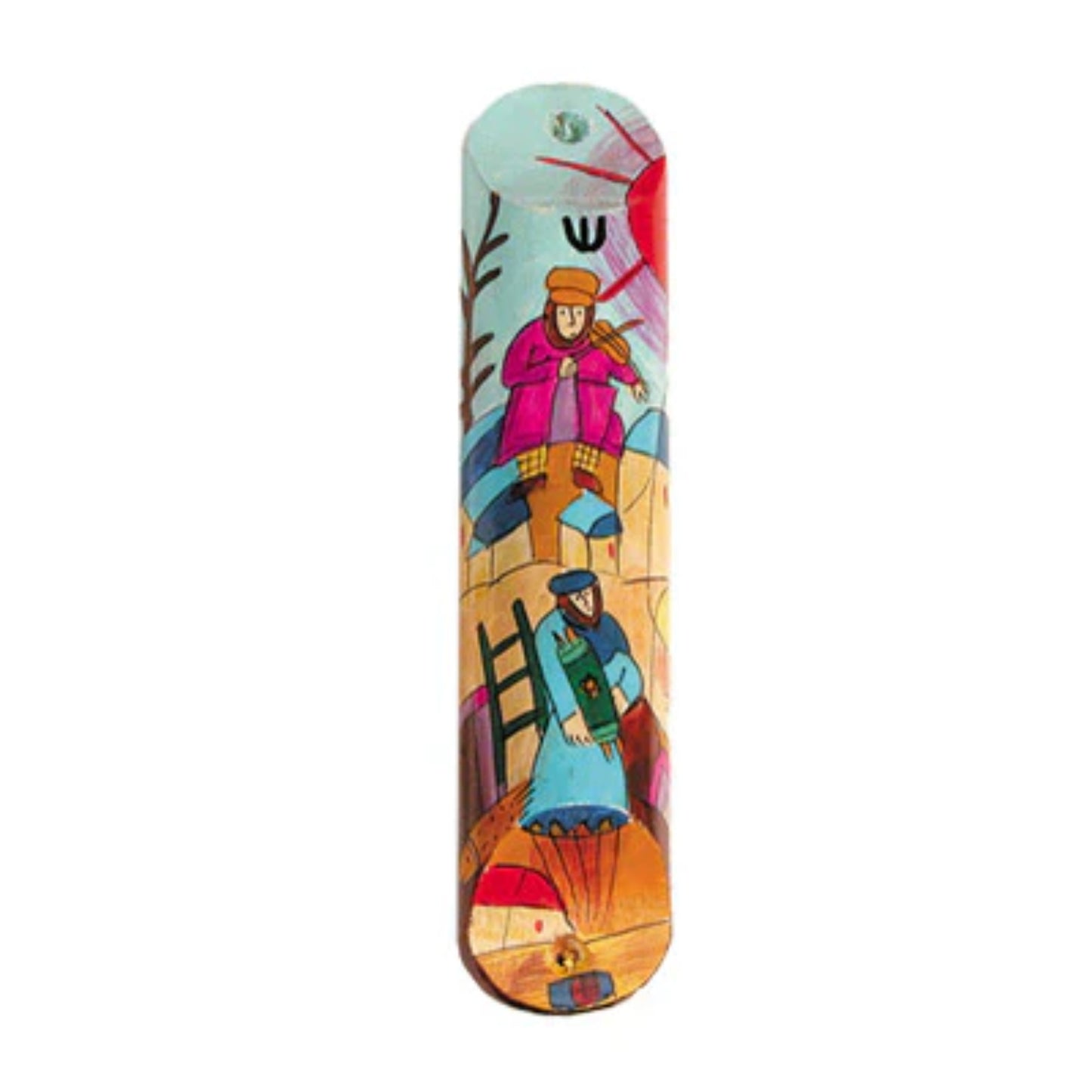 Fiddler on the Roof Small Wooden Mezuzah (Round)