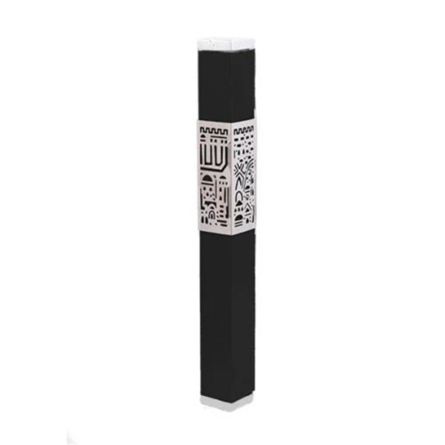 Jerusalem Black Emanuel Metal Mezuzah Case w/ Metal cutout-- 12cm