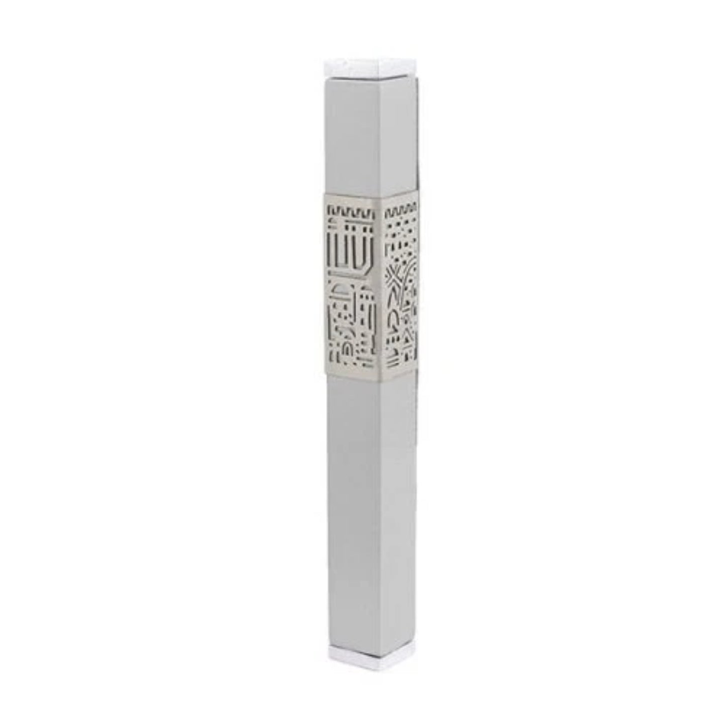 Jerusalem Matte Emanuel Metal Mezuzah Case w/ Metal cutout-- 12cm