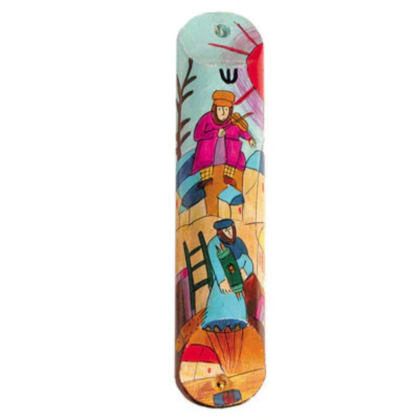 Jerusalem Vistas Large Wooden Mezuzah (Round)