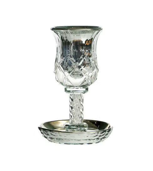 Crystal Kiddush Cup w/ Silver Plate Inside on Stem