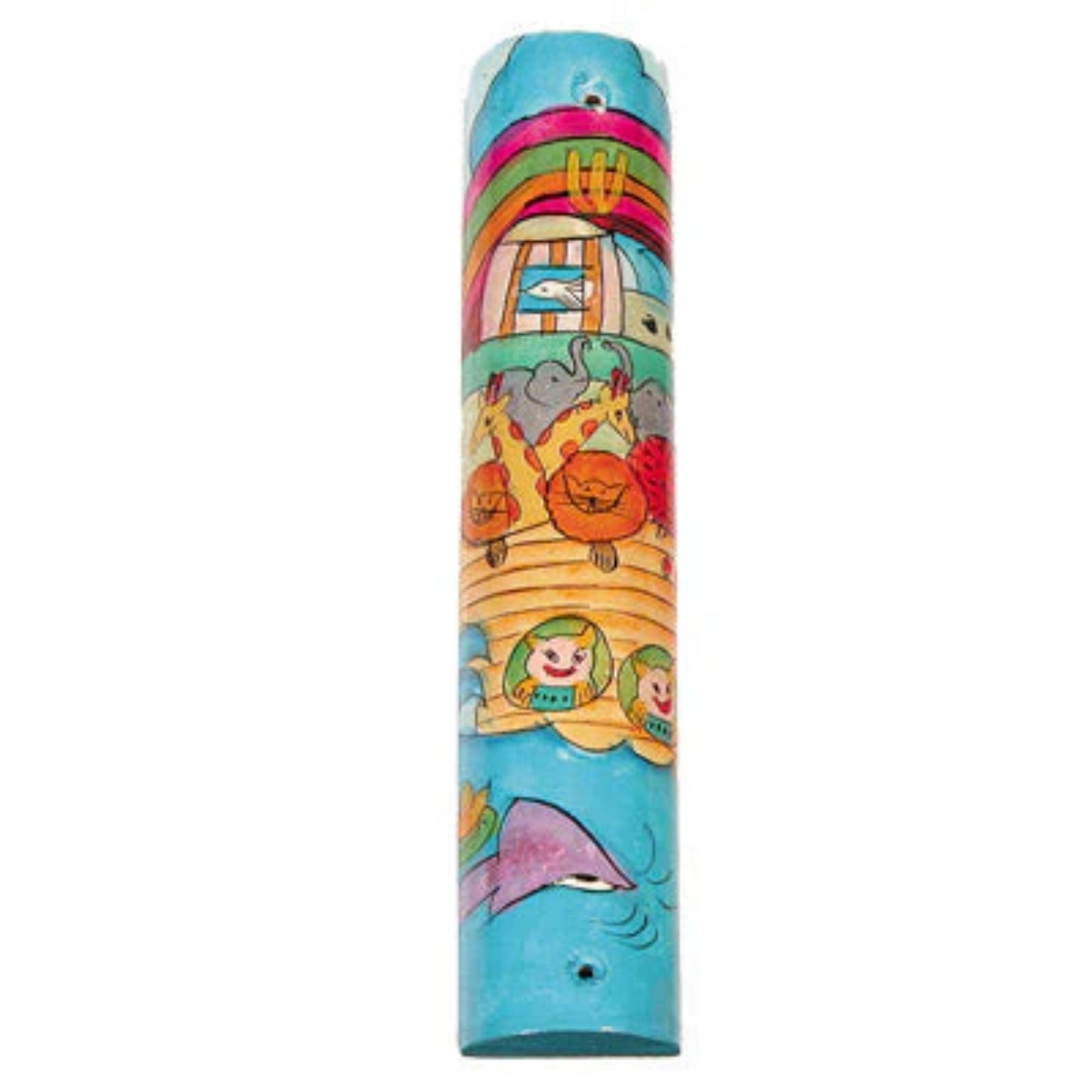 Noah's Ark Large Wooden Mezuzah (Round)