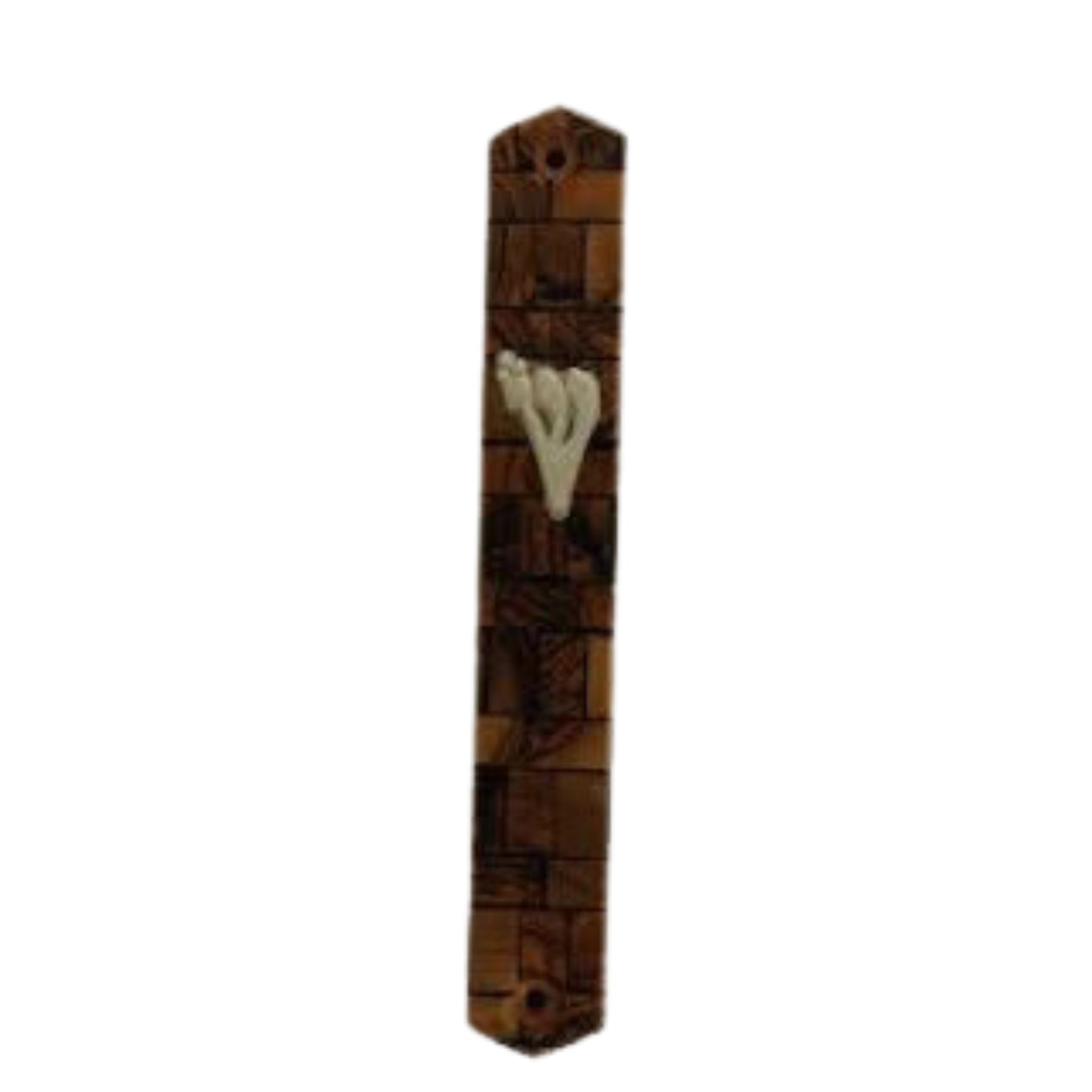 Olive Wood Mezuzah Case- Kotel Print 12cm