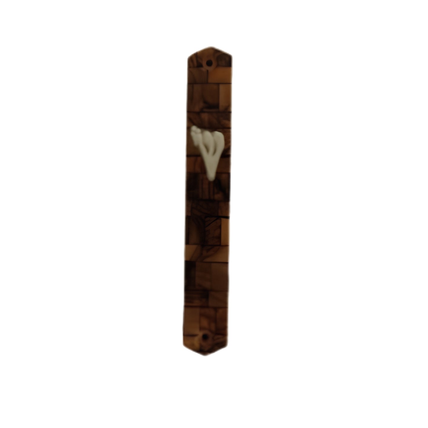 Olive Wood Mezuzah Case Kotel Print 10cm