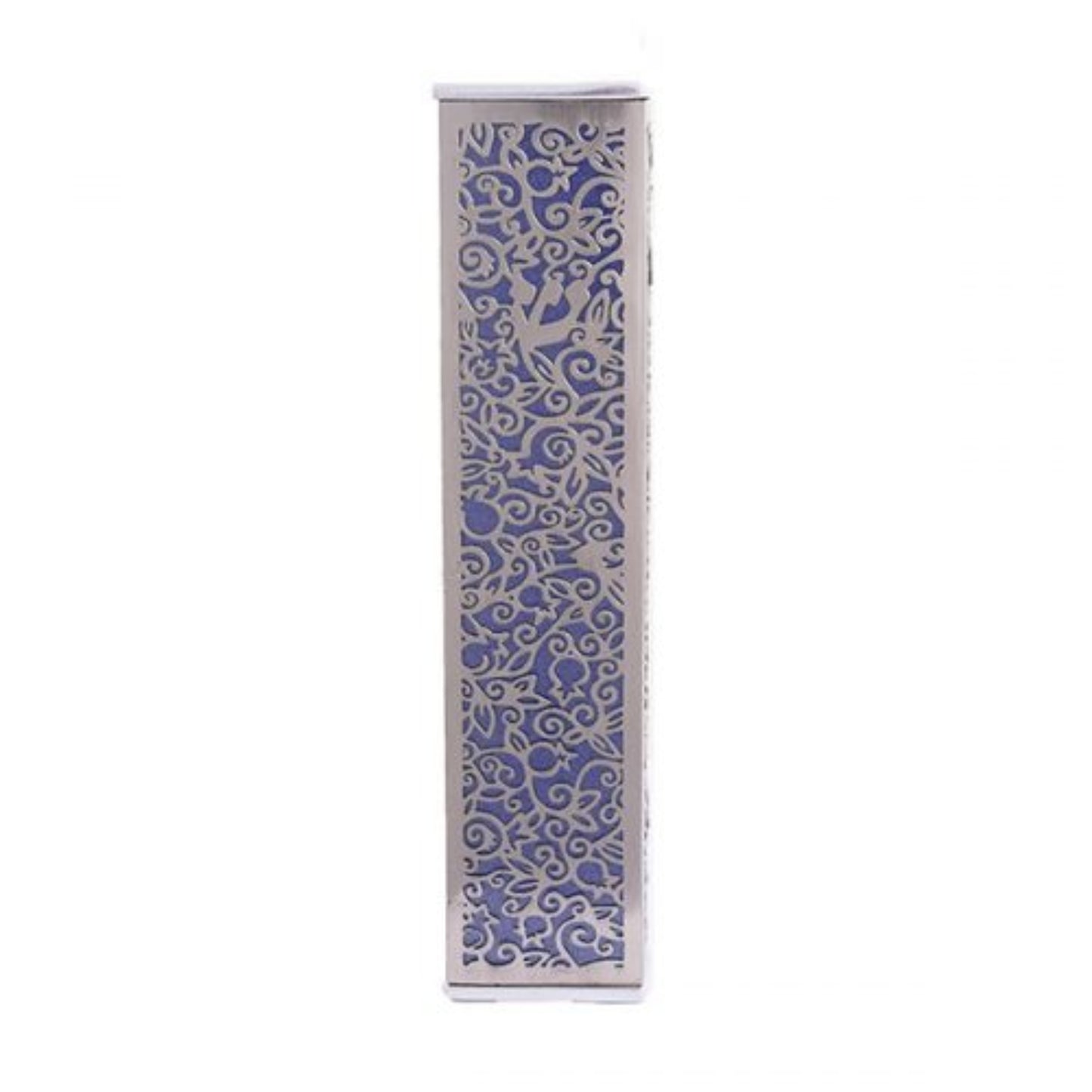 Purple Anodized Aluminum Mezuzah Case with Metal Cutout - Pomegranate