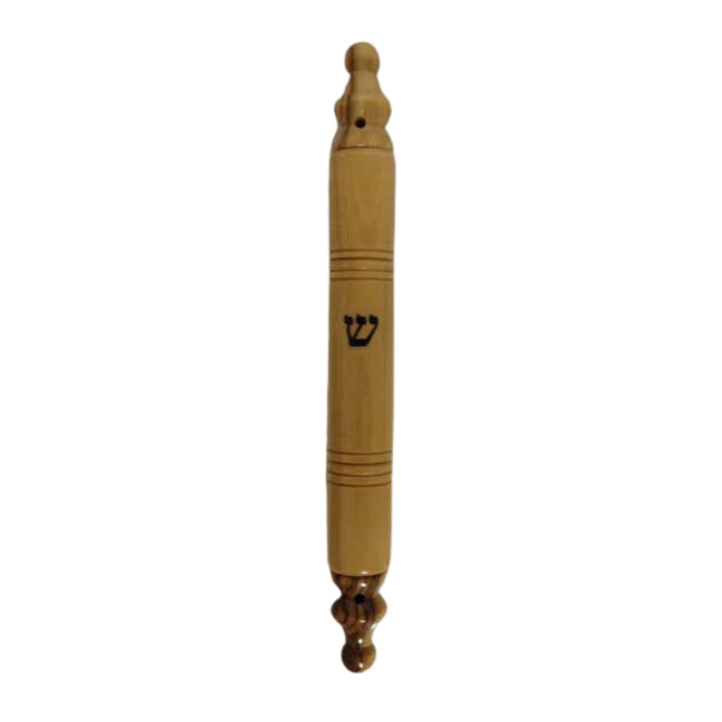 Round Olive Wood Mezuzah Case Pointed 12cm