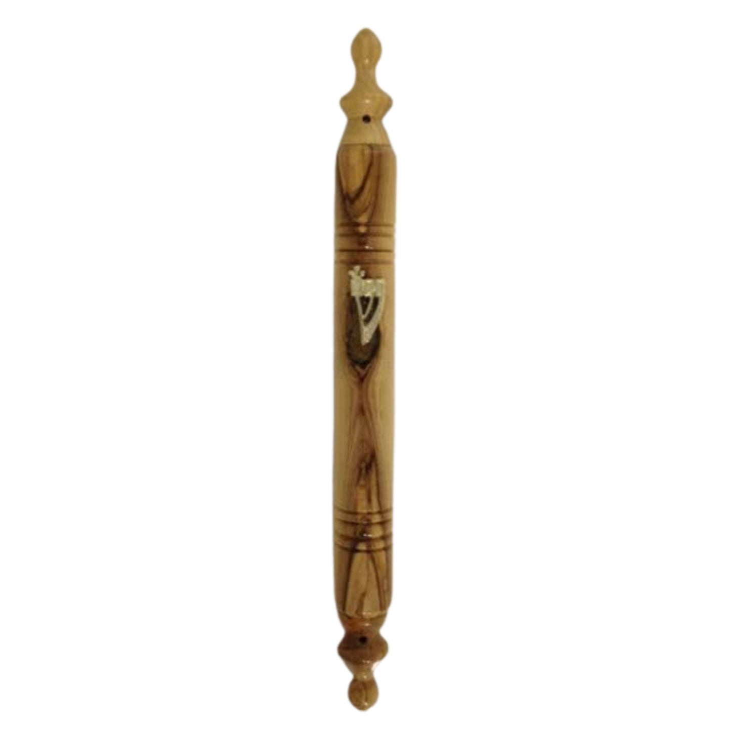 Round Olive Wood Mezuzah Case with Pointed Edges 15cm