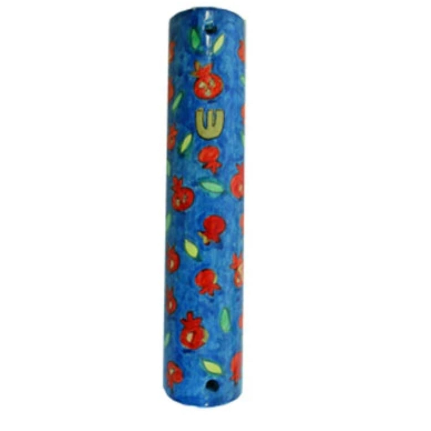 Scattered Pomegranates Small Wooden Mezuzah (Round)