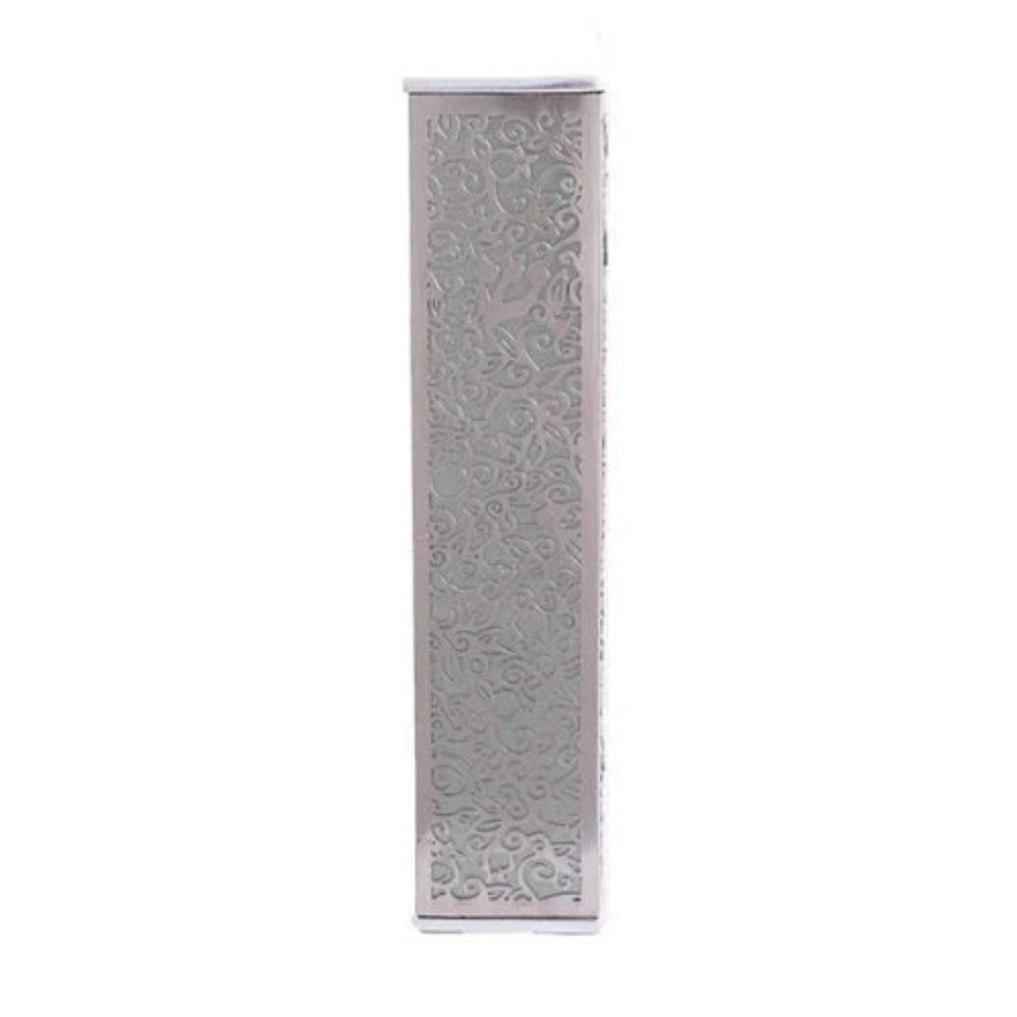 Stainless Steel Anodized Aluminum Mezuzah Case with Metal Cutout - Pomegranate