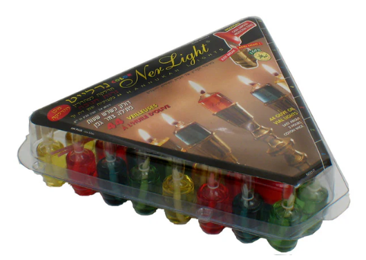 Ner Light Channukah Lights Colored -Box of 44 olive oil vials