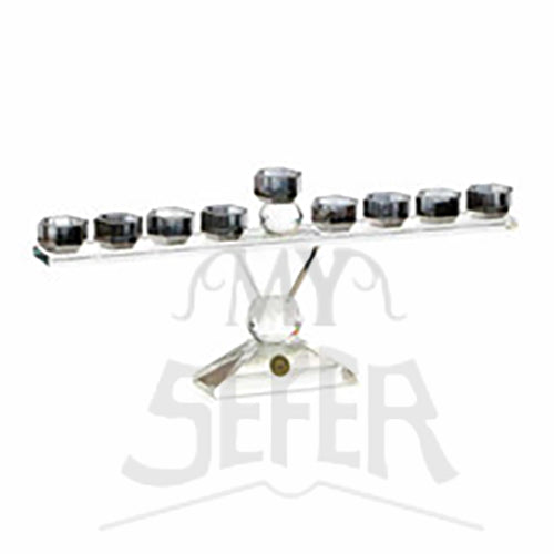 Crystal Menorah-Gray Tint Glass -14"x7"