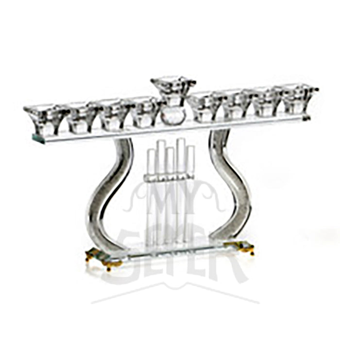 Crystal Menorah w/ Crushed Glass-Gold-15"x8"h