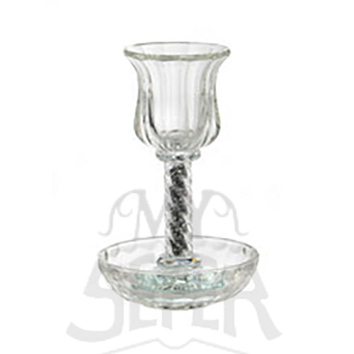 Crystal Kiddush Cup Set- Silver Accent 7"