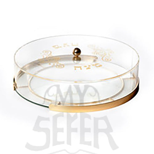 Glass Round Matzah Box-Acrylic Lid-Gold Frame 14"x4.5"