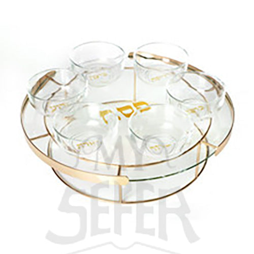 Raised Glass Seder Plate-Gold Stand 16"Diameter 6" High