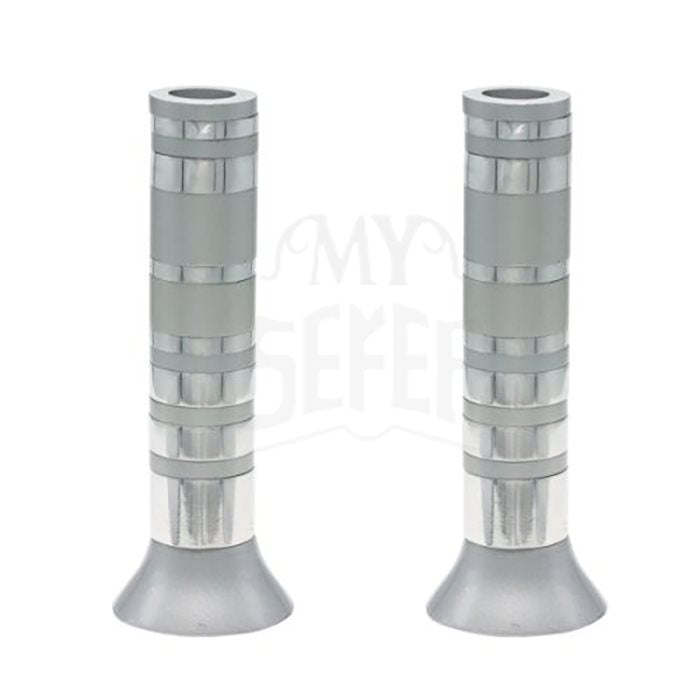 Large Anodized Candlesticks-Full Rings Silver