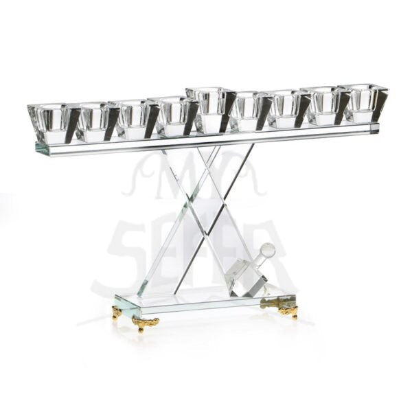 Crystal Menorah w/ Gold Feet-14"x8"h