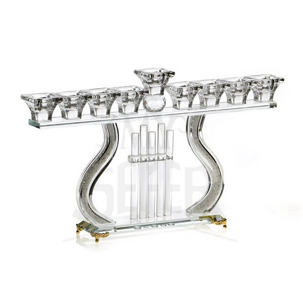 Crystal Menorah w/ Crushed Glass-Gold-15"x8"h