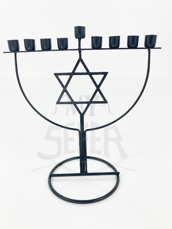 Metal Candle Chanukah Menorah 8" -Black-Magen David