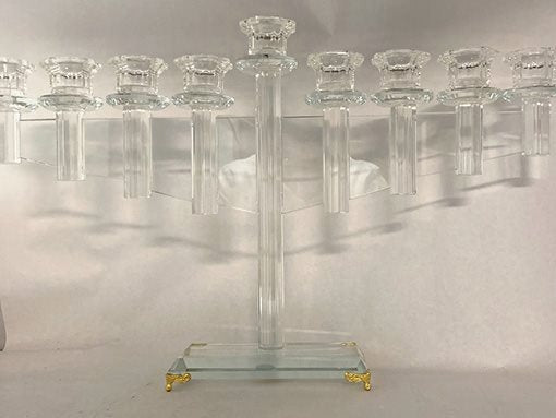 Large Crystal Menorah w/ Gold Feet 11"h