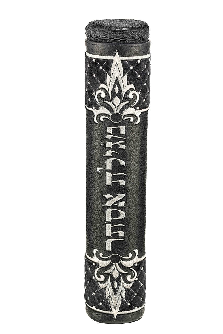 Black Megillah Holder, Black Quilted Velvet and Silver Embroidery