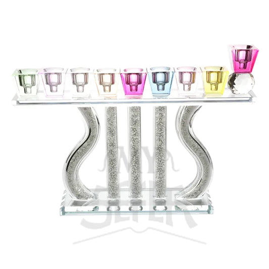 8" X 14.5" Crystal Menorah With Colored Cups