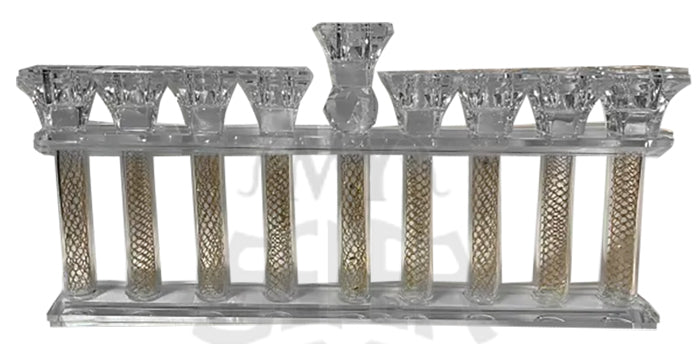 Crystal Menorah With Silver Design 6.5x14.5"