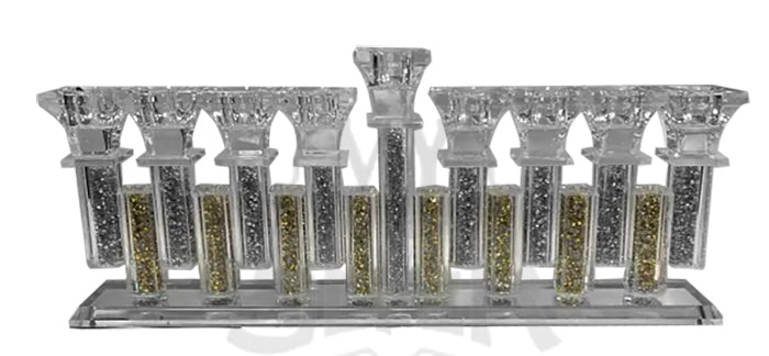 Crystal Menorah Gold And Silver Crystals 13.5 X5.5"