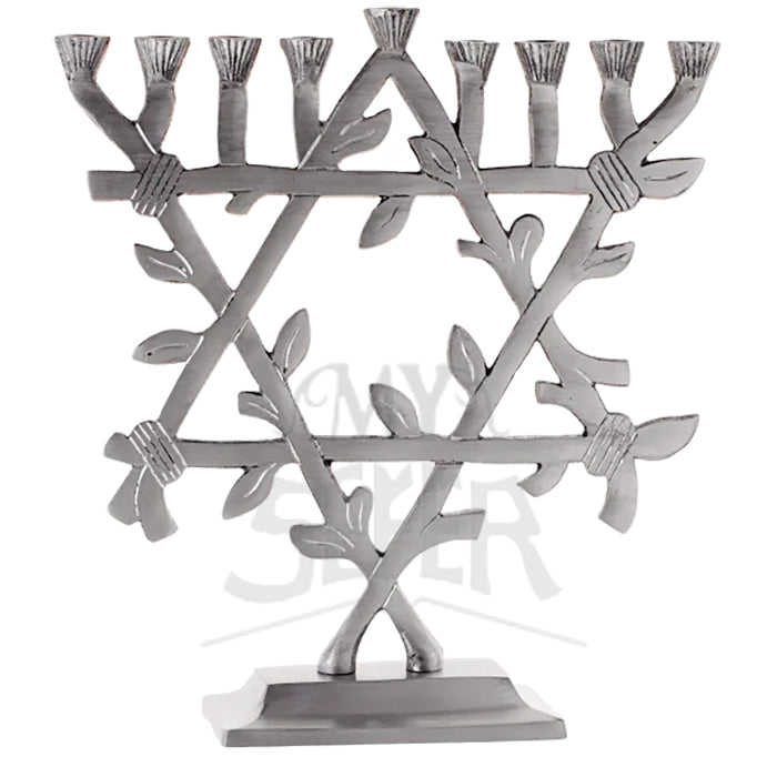 Menorah Standing With Star Of David Matt Silver 9"