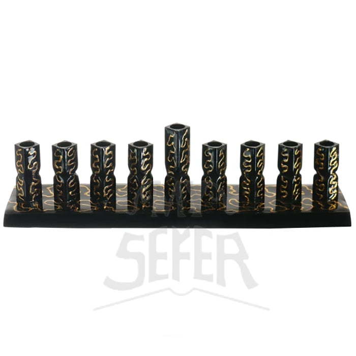 Strip Menorah Black With Gold Stripes Enamel Finish 2.5" H X 2" D X 9" L