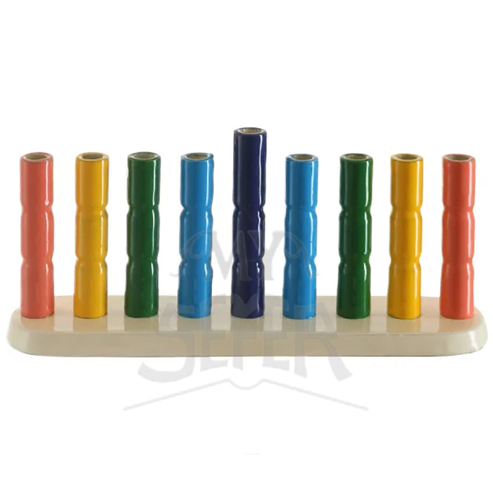 Strip Menorah Rainbow Colors 4" H X 2"D X 9"L