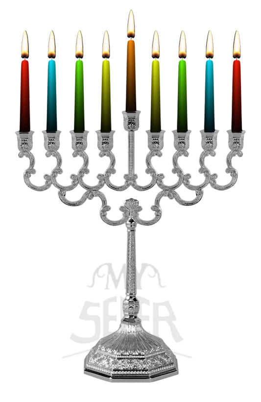 Silver Plated Candle Menorah Filigree Design 8.5"