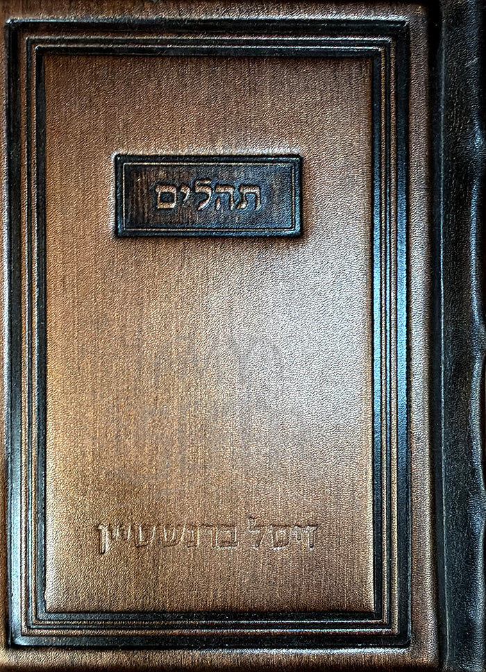 Tehillim Kaftor Antique Leather Hebrew Medium Size Border Design Bronze