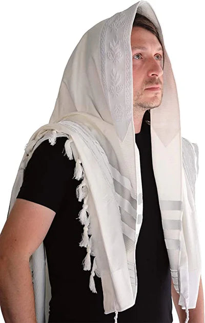 Cotton Tallis-Gray Lines: Size 70 (72" x 58")