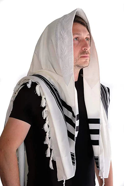 Cotton Tallis-Black Lines: Size 70 (72" x 58")