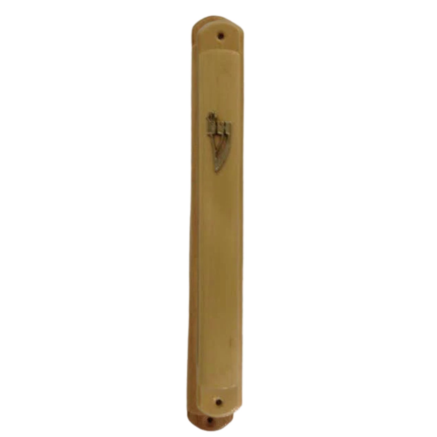 ART Round Olive Wood Mezuzah Case with Silver "Shin" 12cm