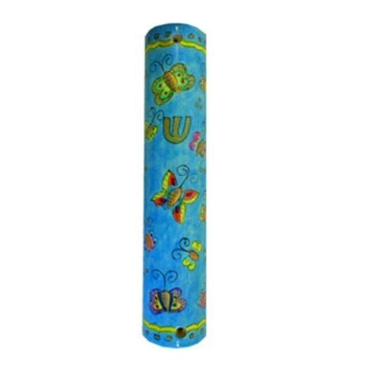Butterflies Small Wooden Mezuzah (Round)