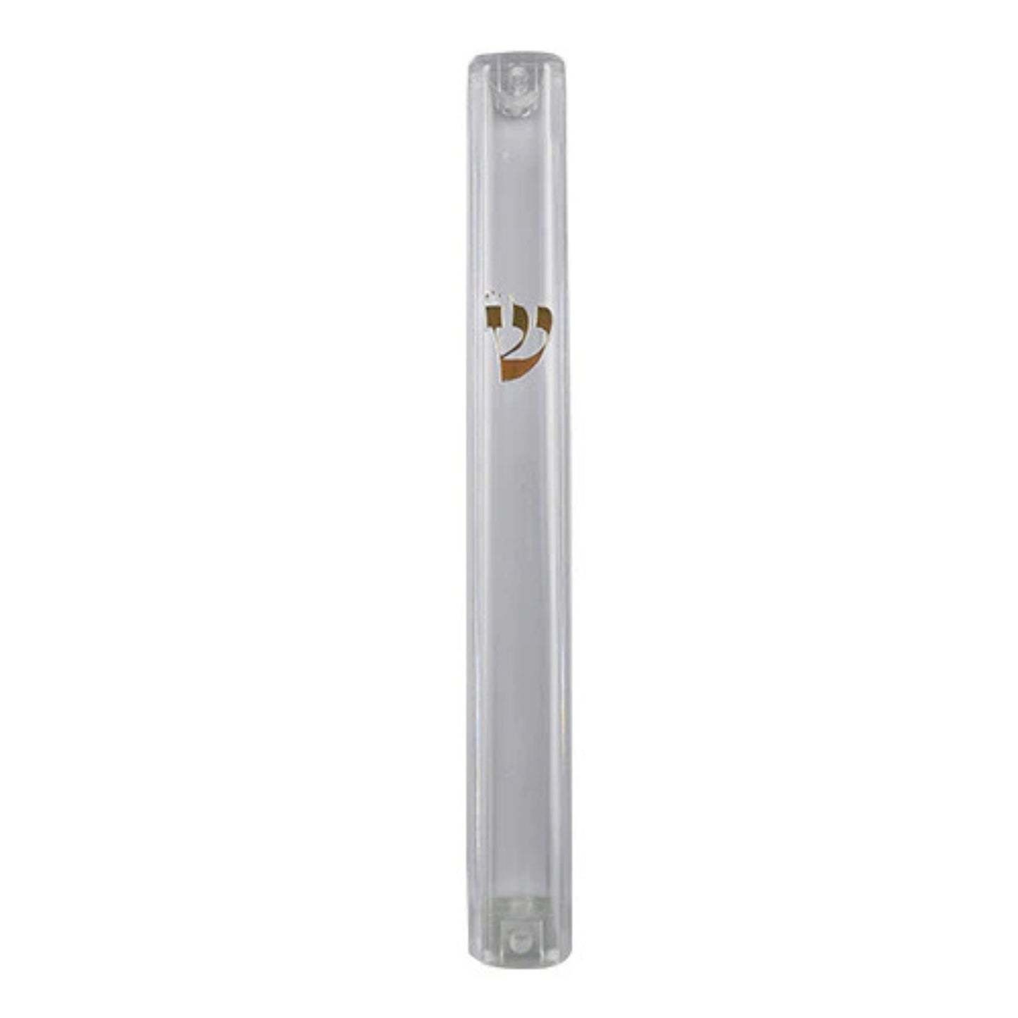 Clear Plastic Mezuzah Case Gold Shin 15cm